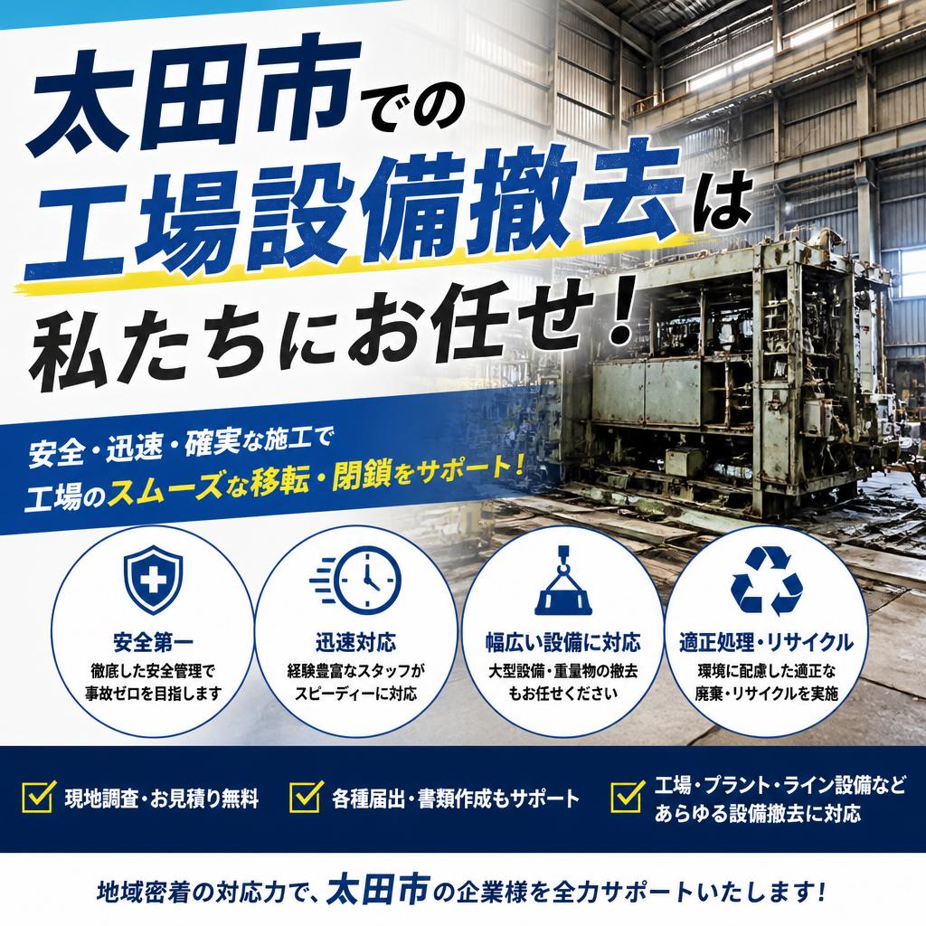 太田市での工場設備撤去は私たちにお任せ！